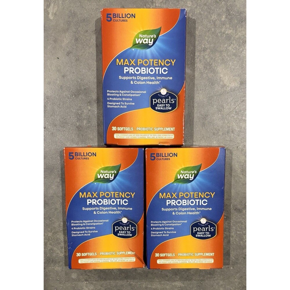 3x Nature’s Way Max Potency Probiotic 30EachSoftgels Pearls EsySwallow EXP 12/25